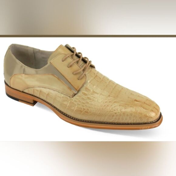 GIOVANNI MEN'S NATURAL MASON LEATHER LACE UP DRESS SHOE ALLIGATOR STYLE. - Picture 1 of 1